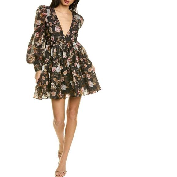 Bardot Reign Floral Long Sleeve Minidress Size S Fall Homecoming Party Wedding - Picture 3 of 12